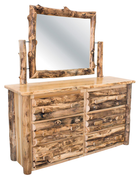 6 drawer dresser with mirror and log handles