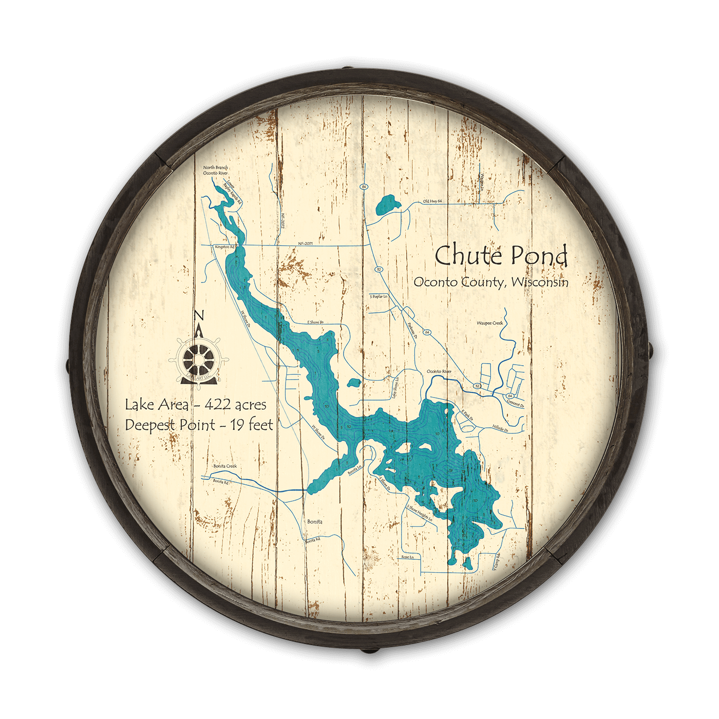 Chute Pond, Oconto County Barrel End Lake Sign