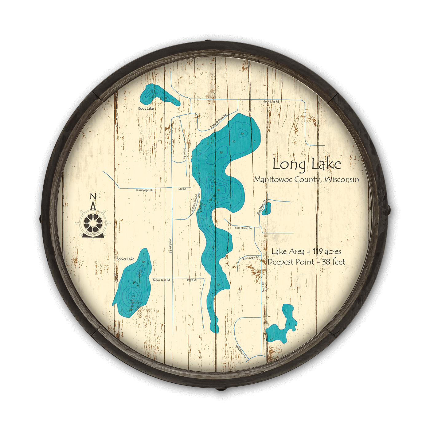 Long Lake, Manitowoc County Barrel End Lake Sign