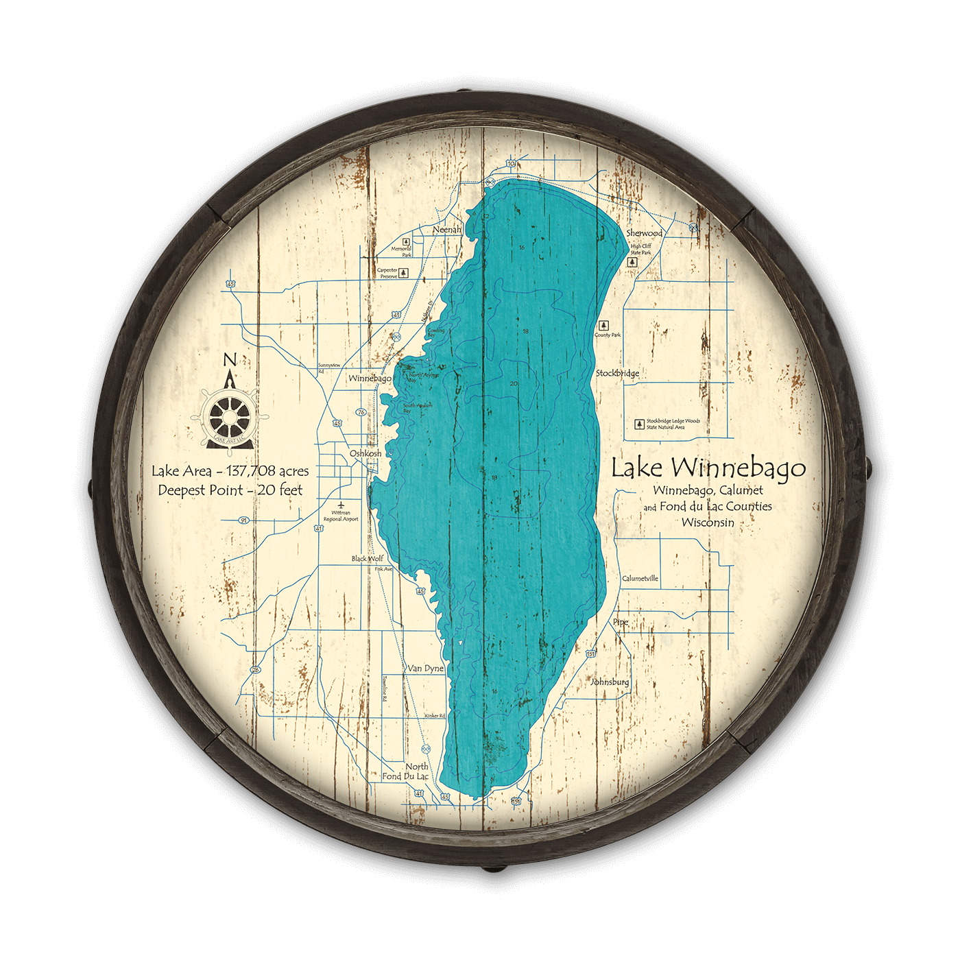 Lake Winnebago, Fond Du Lac County Barrel End Lake Sign