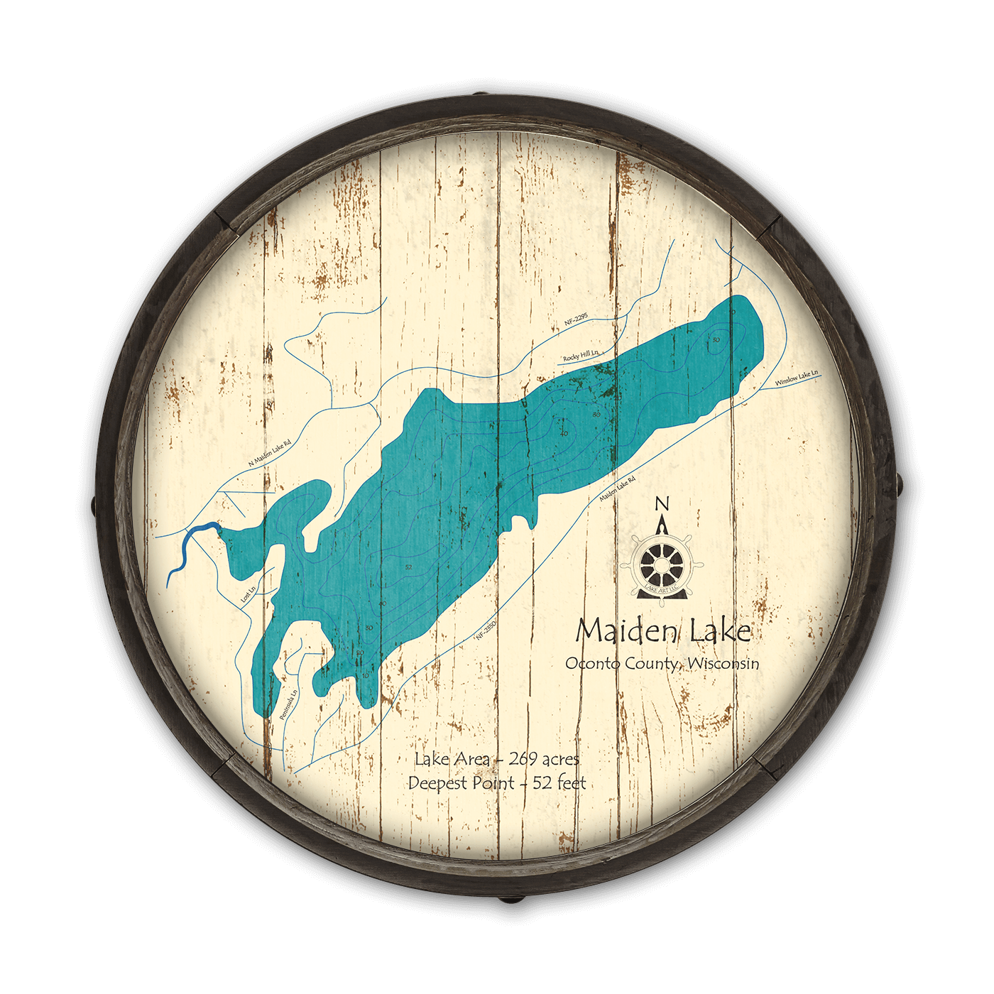 Maiden Lake, Oconto County Barrel End Lake Sign